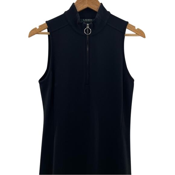 Lauren Ralph Lauren Black Silver Zipper Mock Neck Sleeveless Fitted Dress Size S - Picture 2 of 11